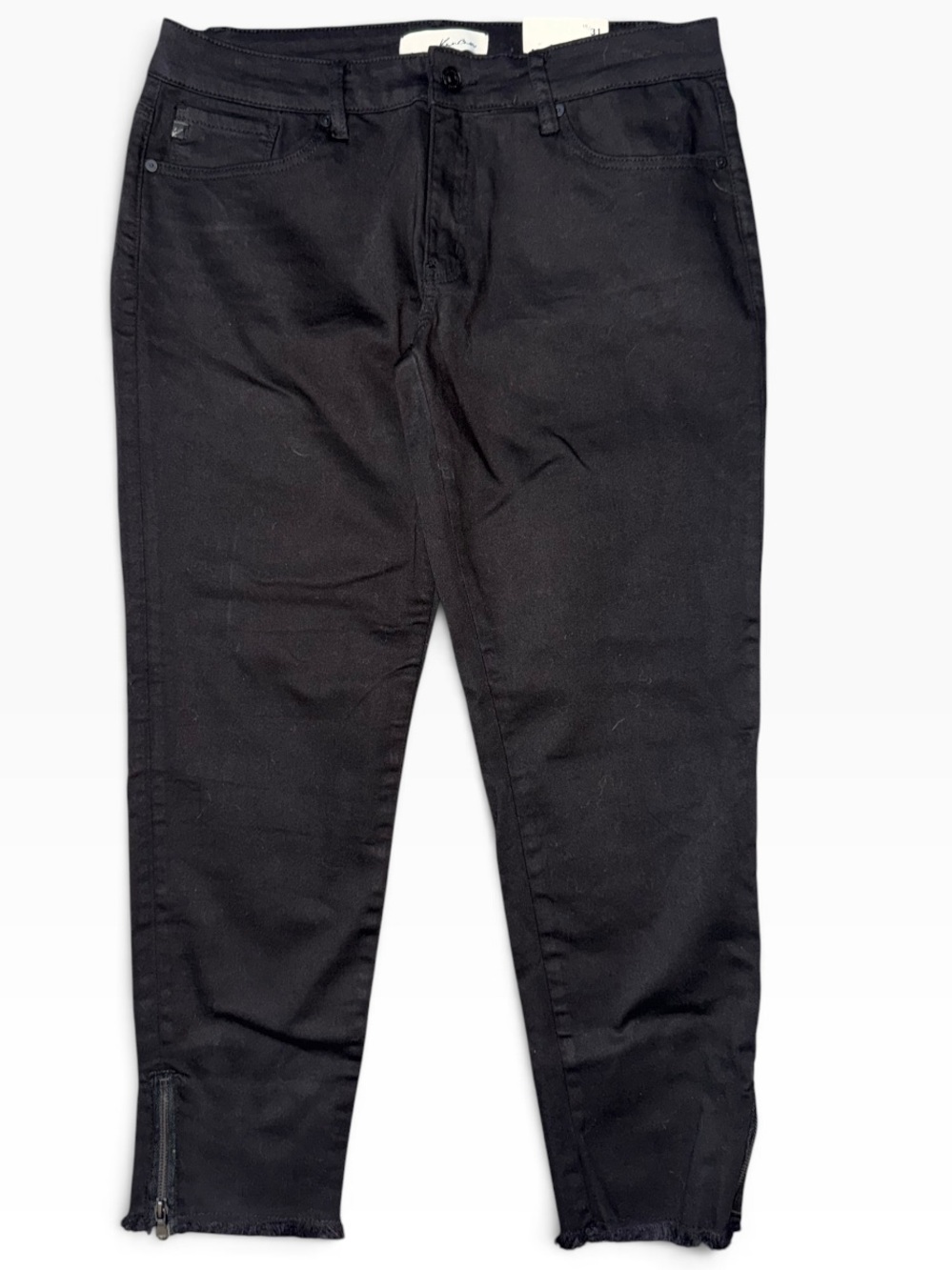 KanCan Becca Midrise Black Skinny Jeans 15/31 Frayed Zip Hem NWT